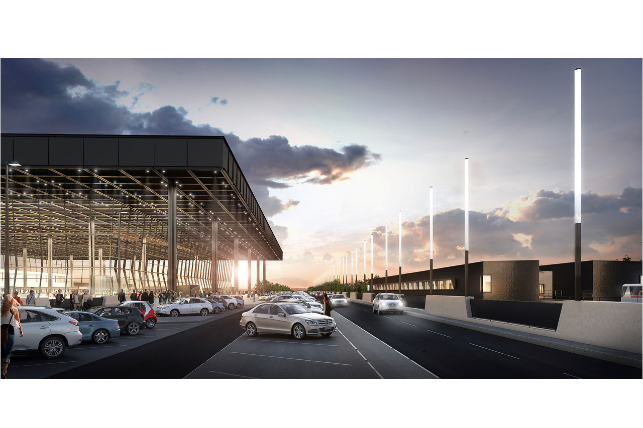 Outside view of Frankfurt Airport’s new Terminal 3 where WSCAD’s software platform is being used to plan the building automation system. [Source- Fraport AG - © Christoph Mäckler Architekten]