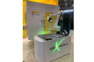 The ROBODRILL a-DiB Plus will be tended by the FANUC CRX-10iA collaborative robot (cobot) live on stand M1.