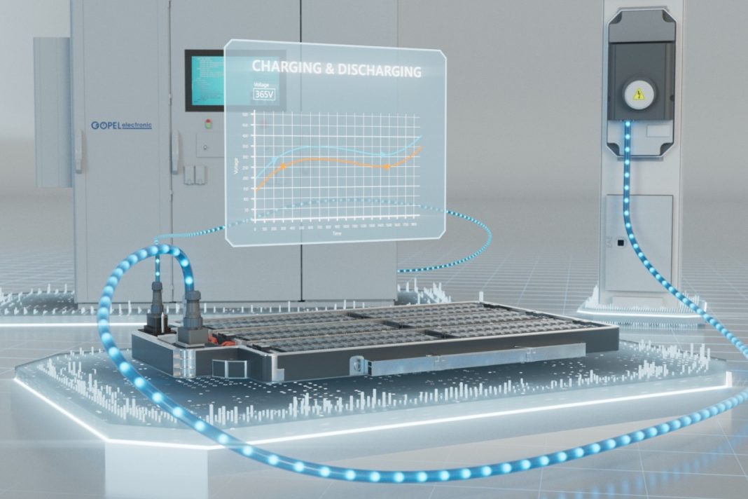 Quickly configurable battery test bench for security and function tests on automotive high-voltage batteries