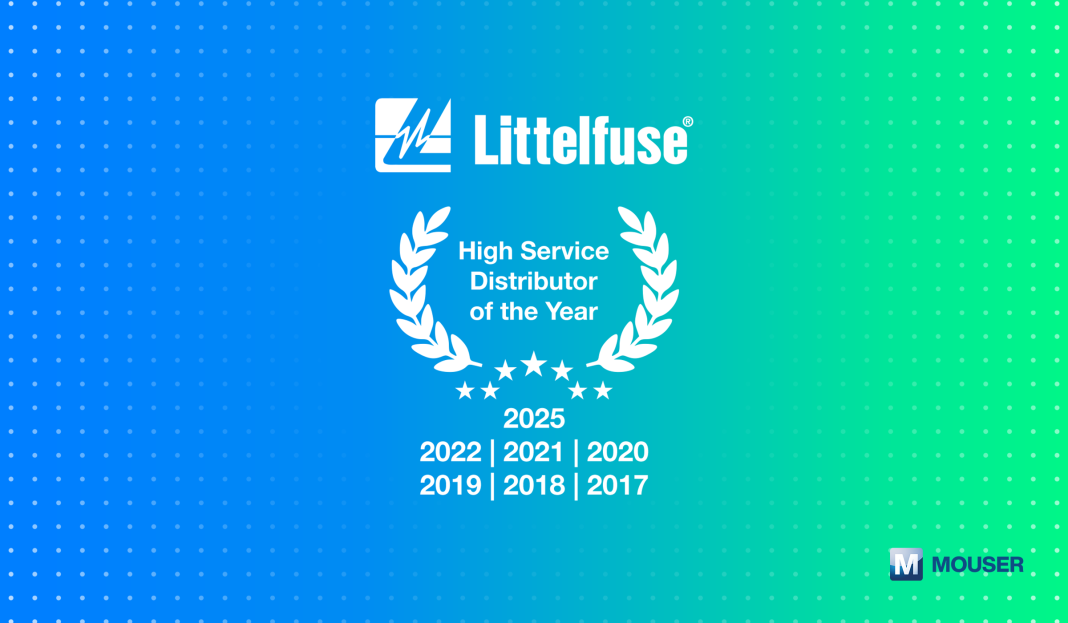 mouser-littlefuse-highservicedotyaward2025.png Mouser Electronics award trophy representing the 2025 Global High Service Distributor of the Year from Littelfuse