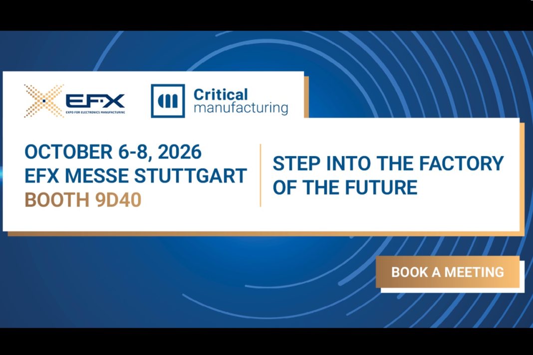 Critical Manufacturing exhibition booth at EFX 2026, Messe Stuttgart, showcasing MES and AI solutions for electronics manufacturing