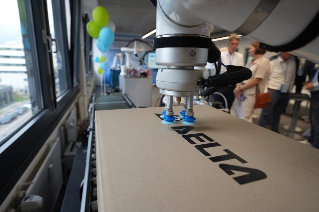 Delta Electronics Automation and Robotics Center interior in Stuttgart, Germany, showcasing collaborative robot demonstrations