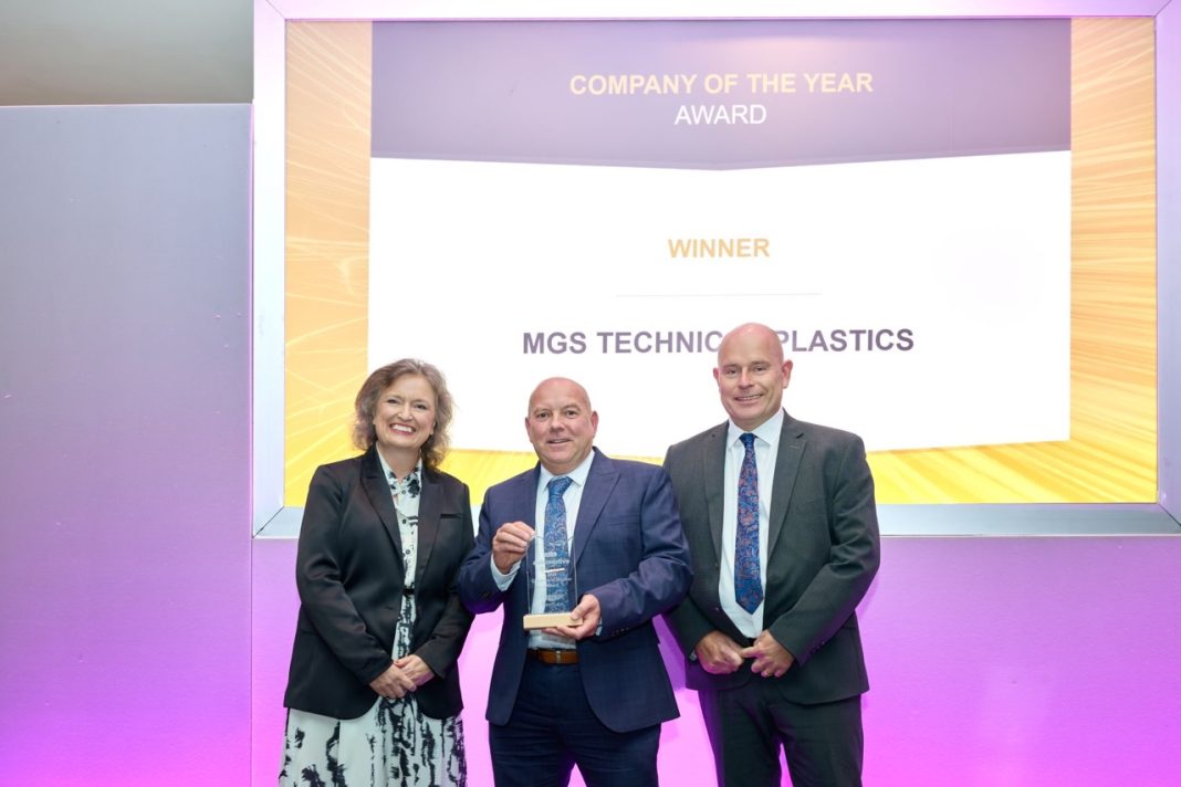 MGS.jpg MGS Technical Plastics Commercial Director Mark Preston and Chairman Neil Garrity holding the NAA Company of the Year trophy at Crewe Hall