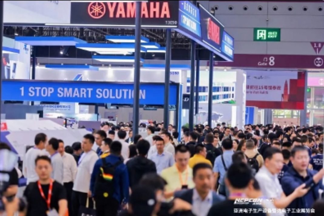 NEPCON ASIA 2026 exhibition floor at Shenzhen World Exhibition & Convention Center showcasing electronics manufacturing equipment
