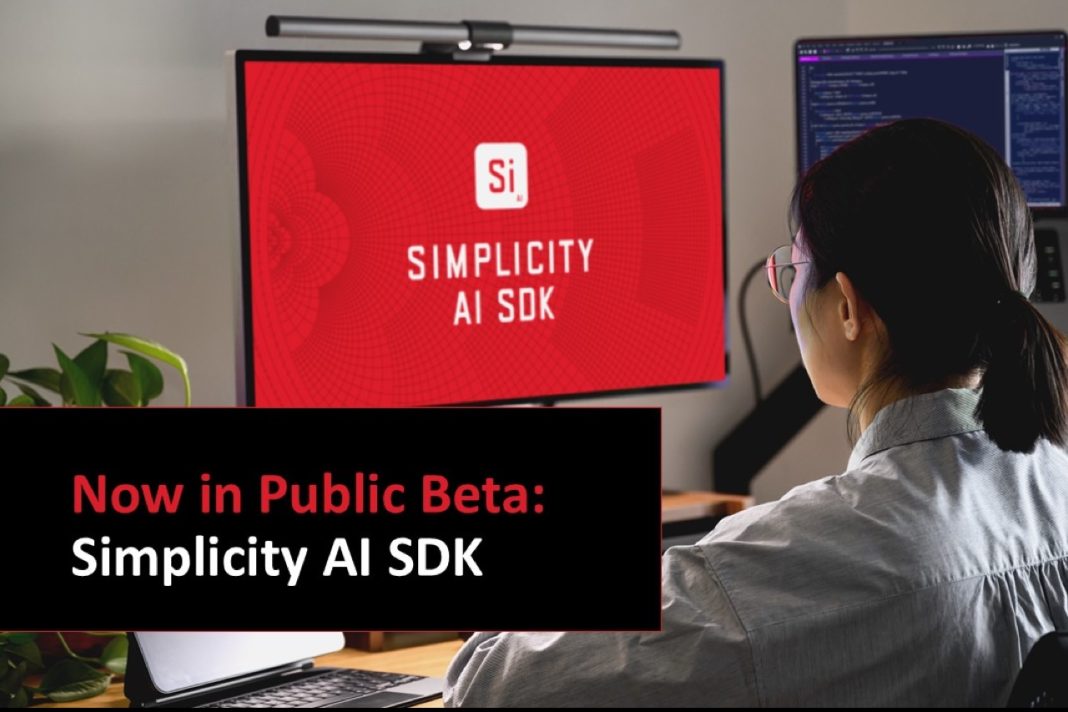 Silicon Labs AI developer platform interface showing IoT edge intelligence tools and Simplicity AI SDK dashboard